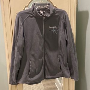 Grey Fleece Women’s Scrub Jacket Custom Embroidery Amanda Nurse RN Large